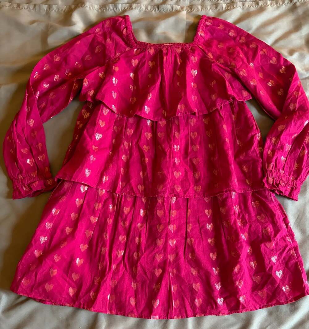 Crewcuts Tiered Hearts Dress Size 8 Pink Shimmer Metallic